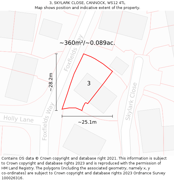 3, SKYLARK CLOSE, CANNOCK, WS12 4TL: Plot and title map
