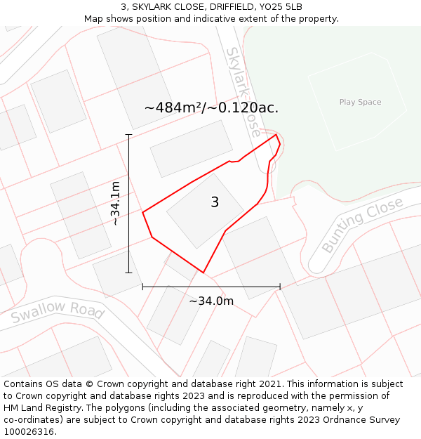 3, SKYLARK CLOSE, DRIFFIELD, YO25 5LB: Plot and title map