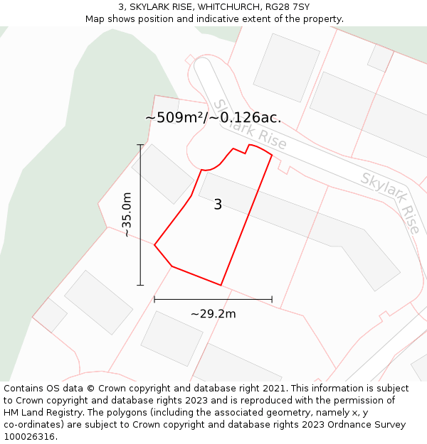 3, SKYLARK RISE, WHITCHURCH, RG28 7SY: Plot and title map