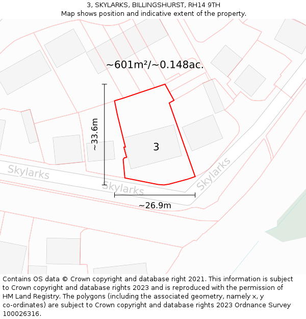 3, SKYLARKS, BILLINGSHURST, RH14 9TH: Plot and title map