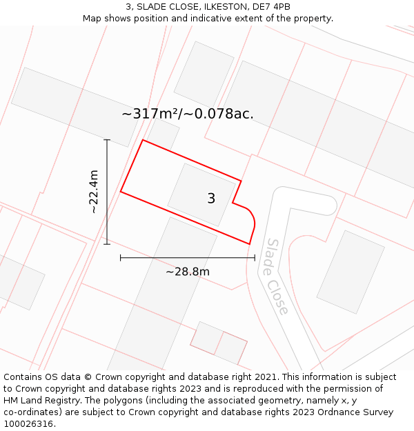 3, SLADE CLOSE, ILKESTON, DE7 4PB: Plot and title map