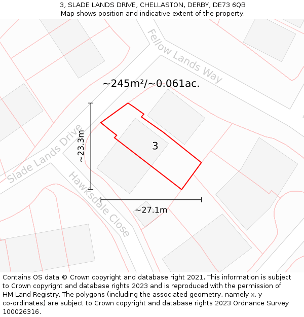 3, SLADE LANDS DRIVE, CHELLASTON, DERBY, DE73 6QB: Plot and title map