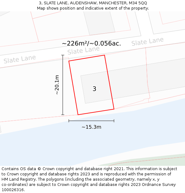 3, SLATE LANE, AUDENSHAW, MANCHESTER, M34 5QQ: Plot and title map