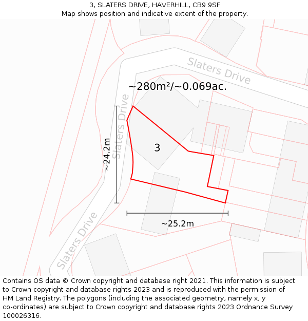 3, SLATERS DRIVE, HAVERHILL, CB9 9SF: Plot and title map