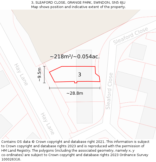 3, SLEAFORD CLOSE, GRANGE PARK, SWINDON, SN5 6JU: Plot and title map