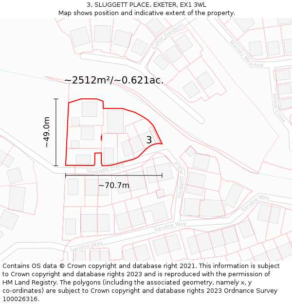 3, SLUGGETT PLACE, EXETER, EX1 3WL: Plot and title map