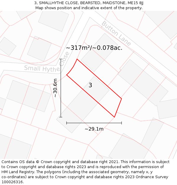 3, SMALLHYTHE CLOSE, BEARSTED, MAIDSTONE, ME15 8JJ: Plot and title map