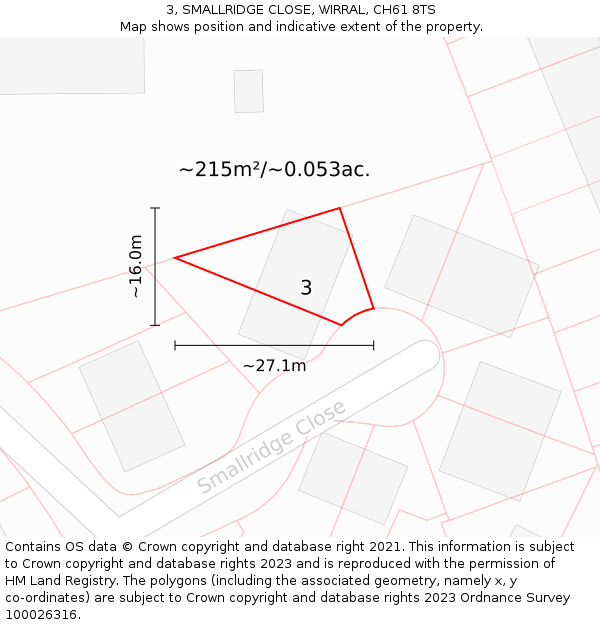 3, SMALLRIDGE CLOSE, WIRRAL, CH61 8TS: Plot and title map