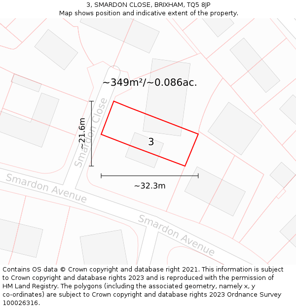 3, SMARDON CLOSE, BRIXHAM, TQ5 8JP: Plot and title map