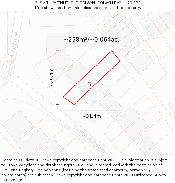 3, SMITH AVENUE, OLD COLWYN, COLWYN BAY, LL29 8BE: Plot and title map