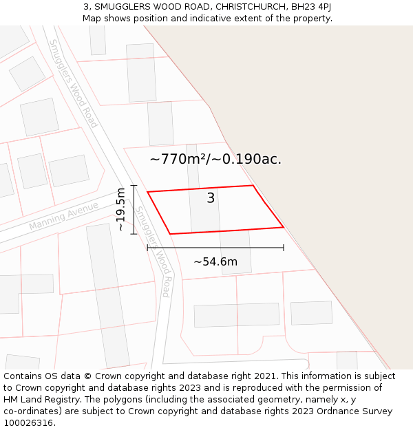 3, SMUGGLERS WOOD ROAD, CHRISTCHURCH, BH23 4PJ: Plot and title map