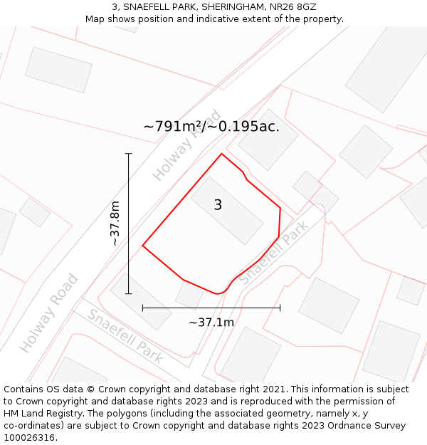 3, SNAEFELL PARK, SHERINGHAM, NR26 8GZ: Plot and title map