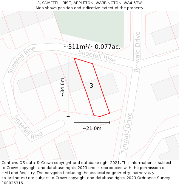 3, SNAEFELL RISE, APPLETON, WARRINGTON, WA4 5BW: Plot and title map