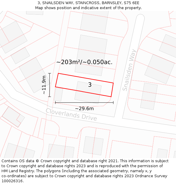 3, SNAILSDEN WAY, STAINCROSS, BARNSLEY, S75 6EE: Plot and title map