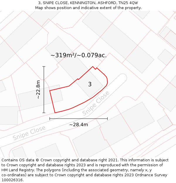 3, SNIPE CLOSE, KENNINGTON, ASHFORD, TN25 4QW: Plot and title map