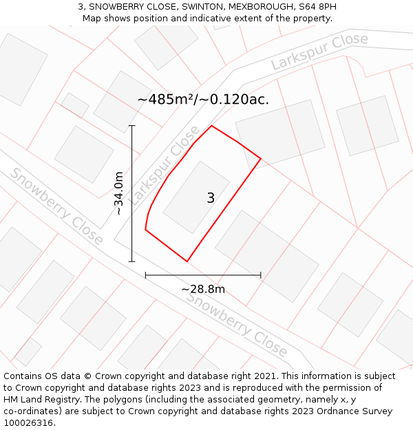 3, SNOWBERRY CLOSE, SWINTON, MEXBOROUGH, S64 8PH: Plot and title map