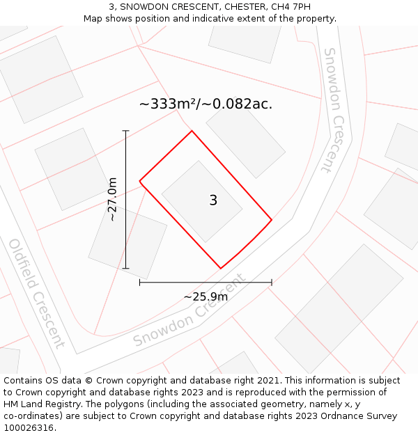 3, SNOWDON CRESCENT, CHESTER, CH4 7PH: Plot and title map