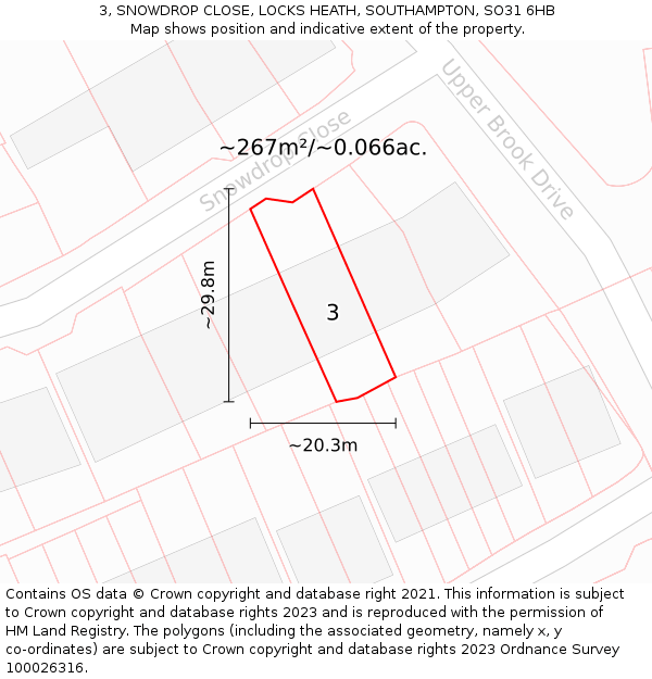 3, SNOWDROP CLOSE, LOCKS HEATH, SOUTHAMPTON, SO31 6HB: Plot and title map