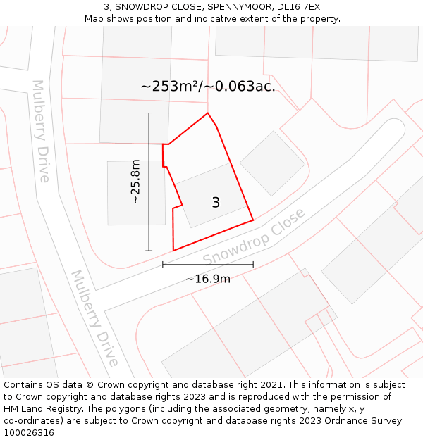 3, SNOWDROP CLOSE, SPENNYMOOR, DL16 7EX: Plot and title map