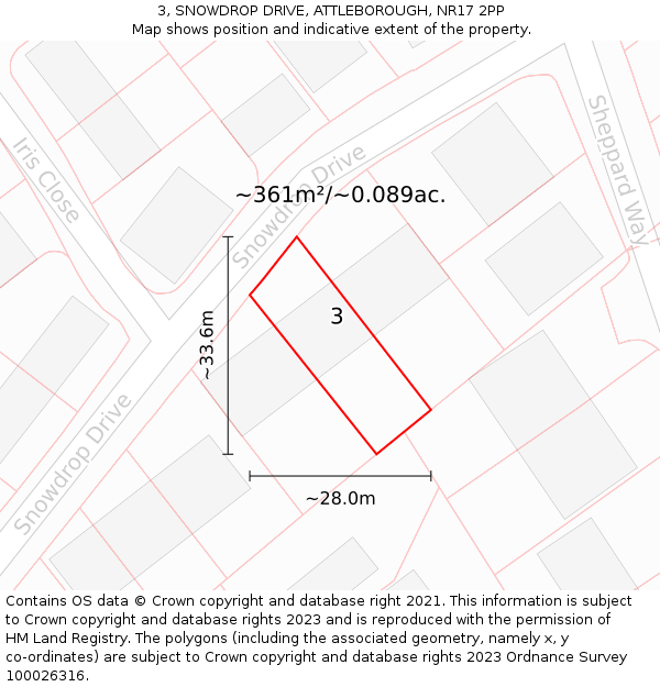 3, SNOWDROP DRIVE, ATTLEBOROUGH, NR17 2PP: Plot and title map