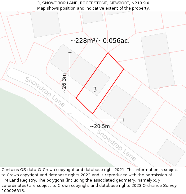 3, SNOWDROP LANE, ROGERSTONE, NEWPORT, NP10 9JX: Plot and title map