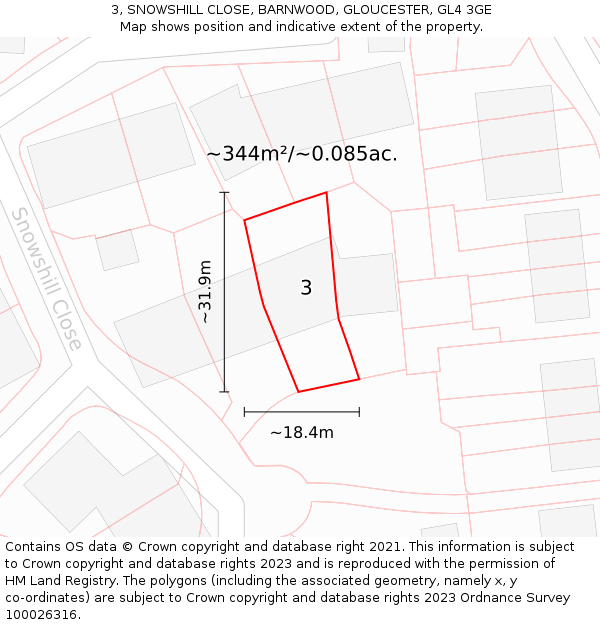 3, SNOWSHILL CLOSE, BARNWOOD, GLOUCESTER, GL4 3GE: Plot and title map