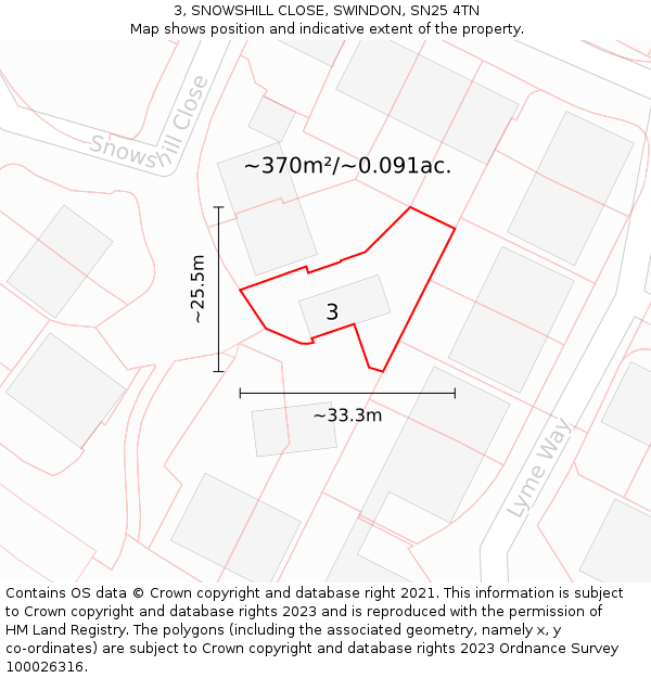 3, SNOWSHILL CLOSE, SWINDON, SN25 4TN: Plot and title map