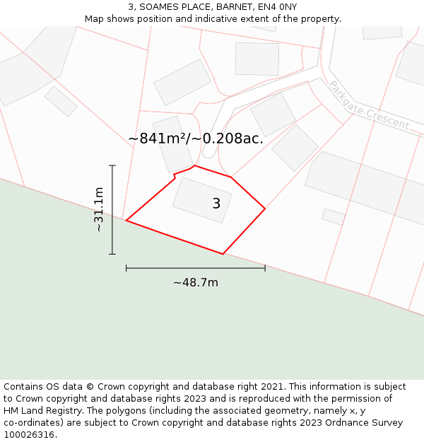 3, SOAMES PLACE, BARNET, EN4 0NY: Plot and title map