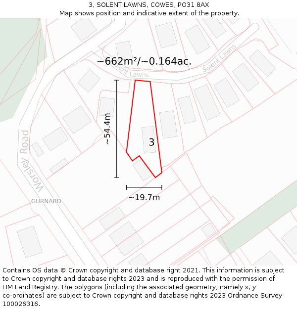 3, SOLENT LAWNS, COWES, PO31 8AX: Plot and title map