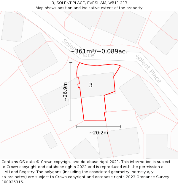 3, SOLENT PLACE, EVESHAM, WR11 3FB: Plot and title map