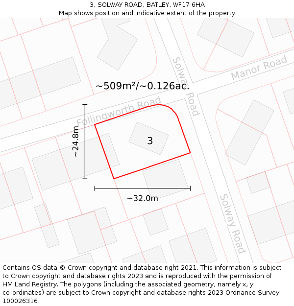 3, SOLWAY ROAD, BATLEY, WF17 6HA: Plot and title map