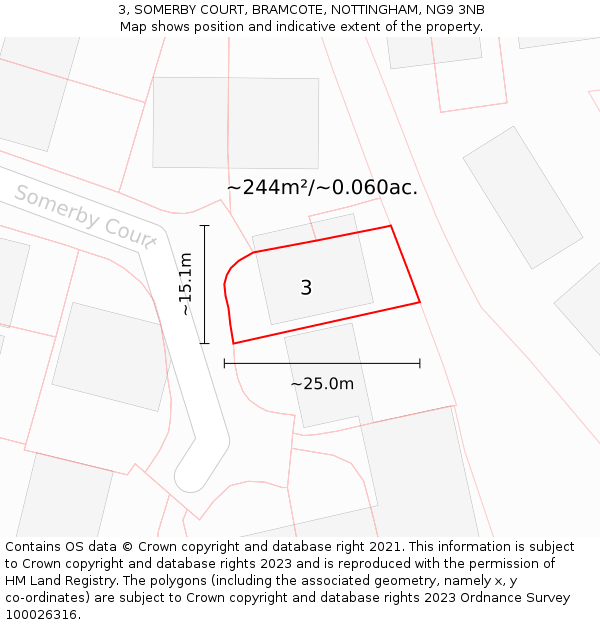 3, SOMERBY COURT, BRAMCOTE, NOTTINGHAM, NG9 3NB: Plot and title map