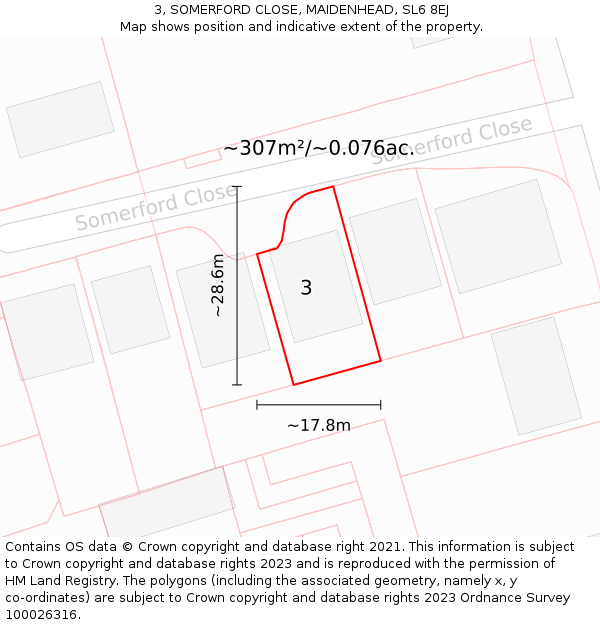 3, SOMERFORD CLOSE, MAIDENHEAD, SL6 8EJ: Plot and title map