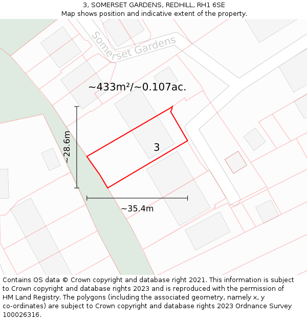 3, SOMERSET GARDENS, REDHILL, RH1 6SE: Plot and title map