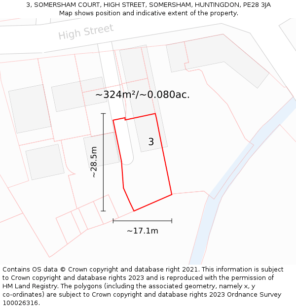 3, SOMERSHAM COURT, HIGH STREET, SOMERSHAM, HUNTINGDON, PE28 3JA: Plot and title map