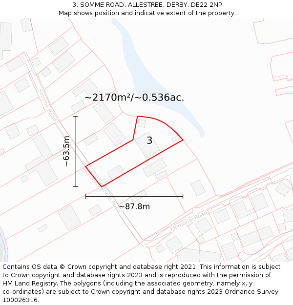 3, SOMME ROAD, ALLESTREE, DERBY, DE22 2NP: Plot and title map