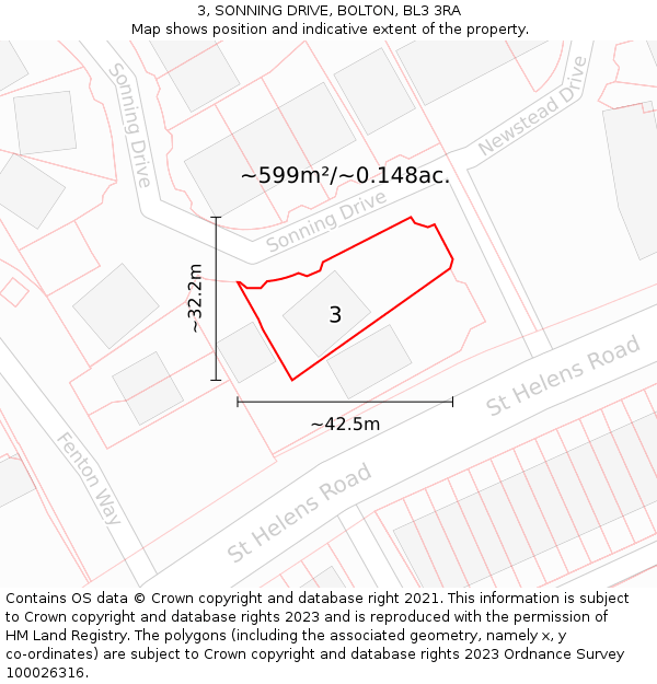 3, SONNING DRIVE, BOLTON, BL3 3RA: Plot and title map