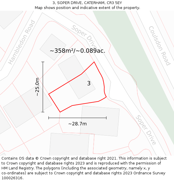 3, SOPER DRIVE, CATERHAM, CR3 5EY: Plot and title map