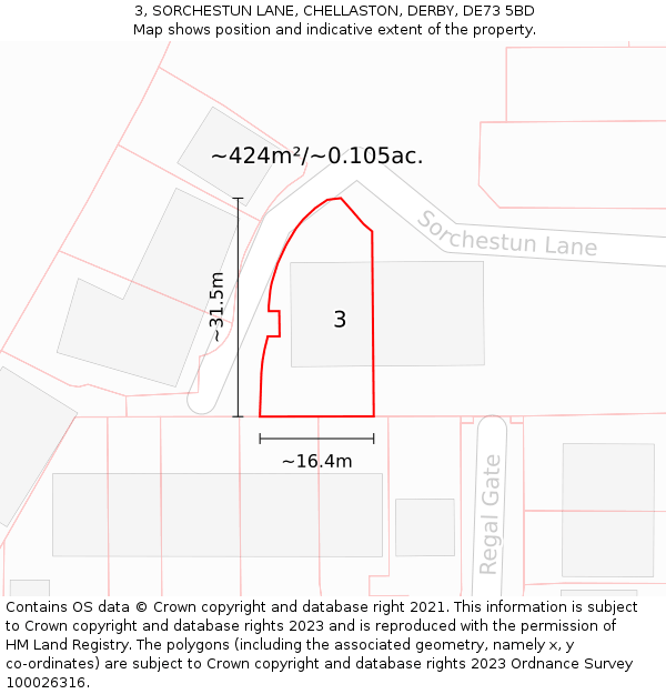 3, SORCHESTUN LANE, CHELLASTON, DERBY, DE73 5BD: Plot and title map