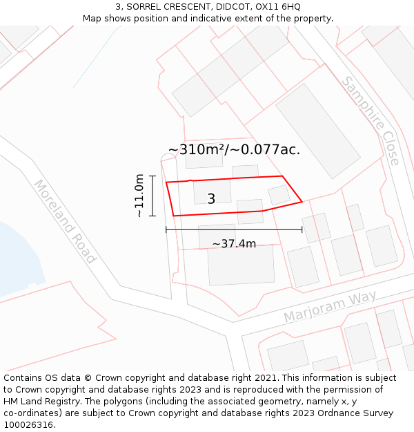 3, SORREL CRESCENT, DIDCOT, OX11 6HQ: Plot and title map