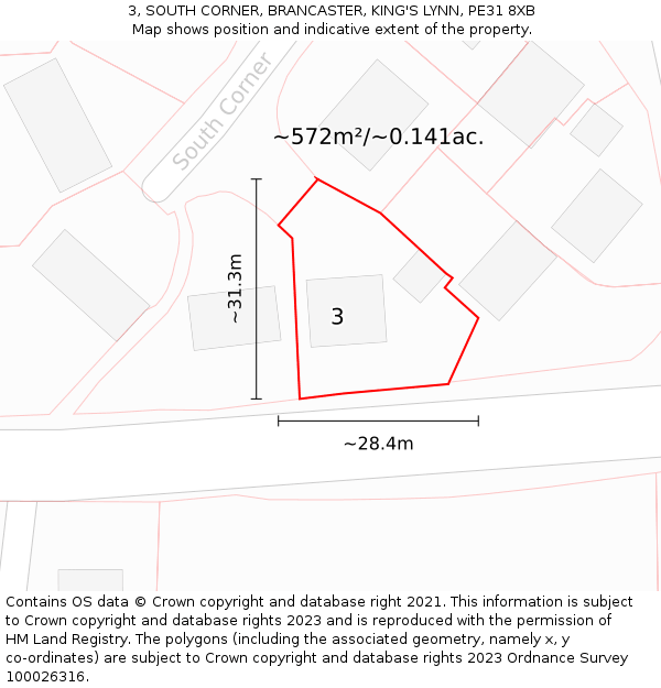 3, SOUTH CORNER, BRANCASTER, KING'S LYNN, PE31 8XB: Plot and title map
