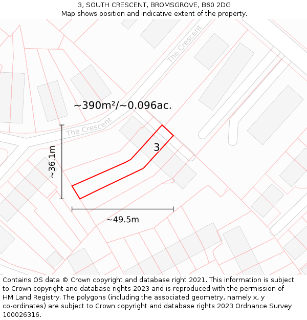 3, SOUTH CRESCENT, BROMSGROVE, B60 2DG: Plot and title map