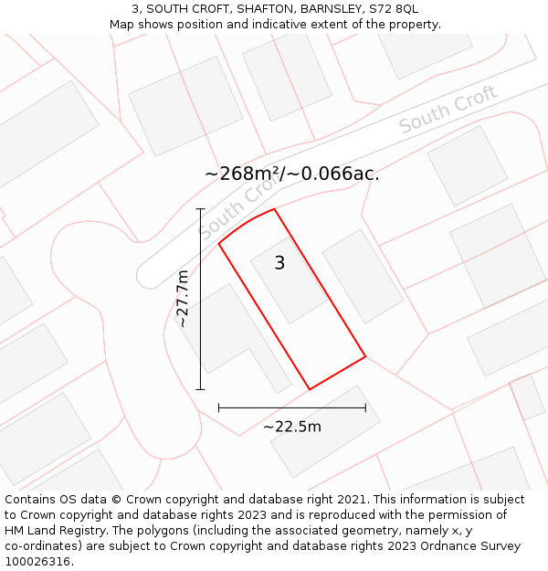 3, SOUTH CROFT, SHAFTON, BARNSLEY, S72 8QL: Plot and title map