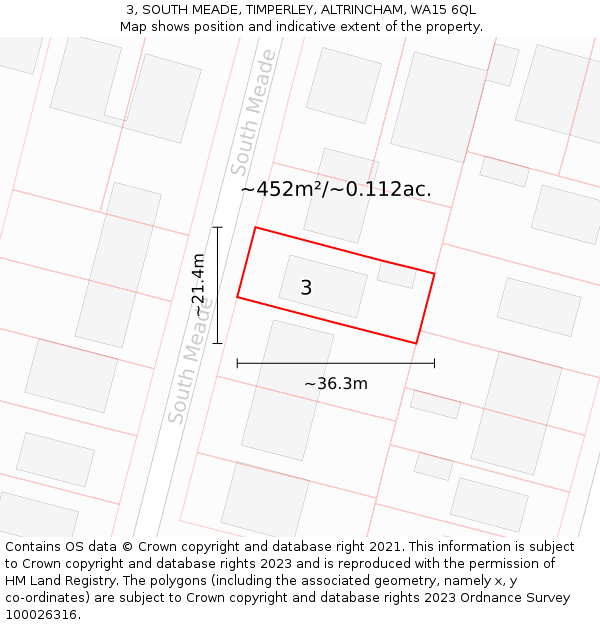 3, SOUTH MEADE, TIMPERLEY, ALTRINCHAM, WA15 6QL: Plot and title map