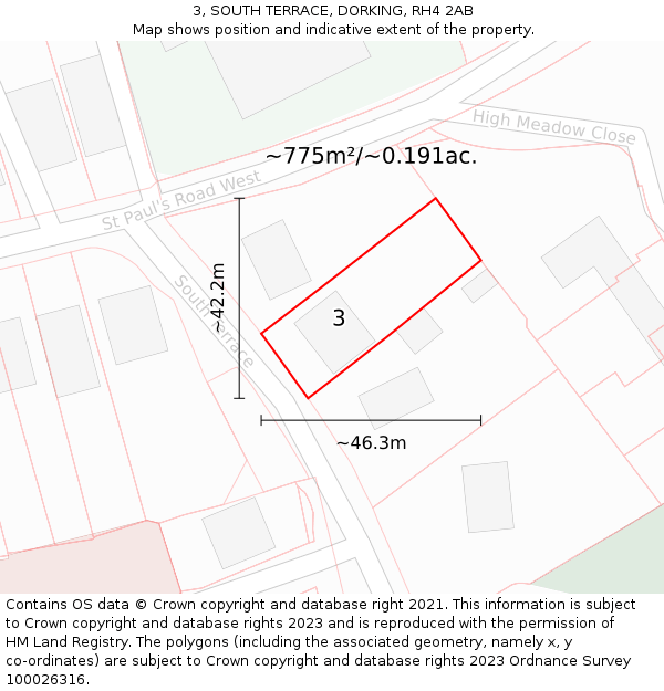 3, SOUTH TERRACE, DORKING, RH4 2AB: Plot and title map