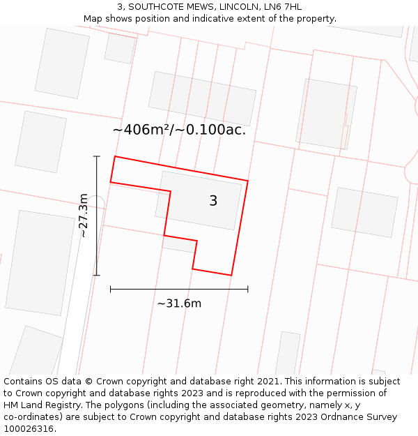 3, SOUTHCOTE MEWS, LINCOLN, LN6 7HL: Plot and title map