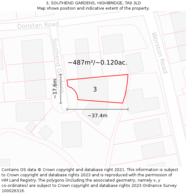 3, SOUTHEND GARDENS, HIGHBRIDGE, TA9 3LD: Plot and title map