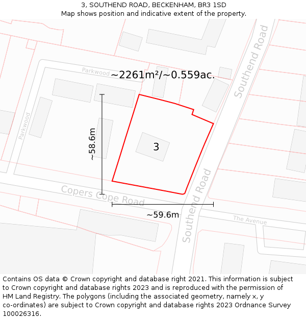 3, SOUTHEND ROAD, BECKENHAM, BR3 1SD: Plot and title map
