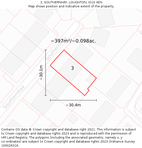 3, SOUTHERNHAY, LOUGHTON, IG10 4EN: Plot and title map