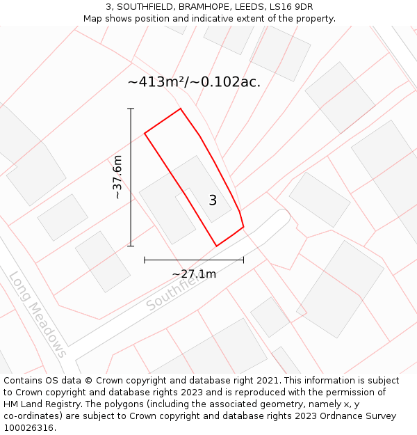 3, SOUTHFIELD, BRAMHOPE, LEEDS, LS16 9DR: Plot and title map